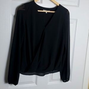 Naked Zebra Wrap Front Long Sleeve Black Blouse Size Medium